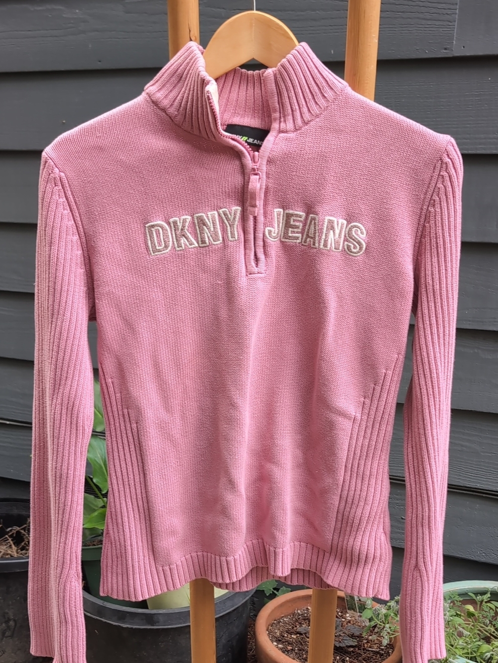 DKNY Y2K Pink Quarter-Zip Logo Sweater Sparkly Sweater